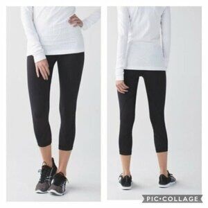 Lululemon Inspire Black Tight II Mesh Pigment Wave Waist 4 Cropped Leggings